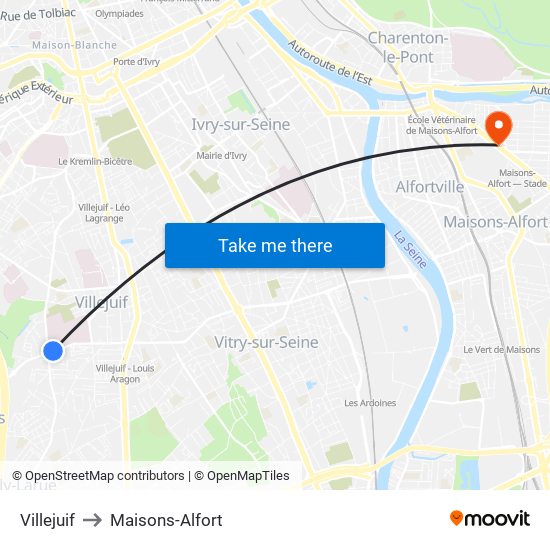 Villejuif to Maisons-Alfort map