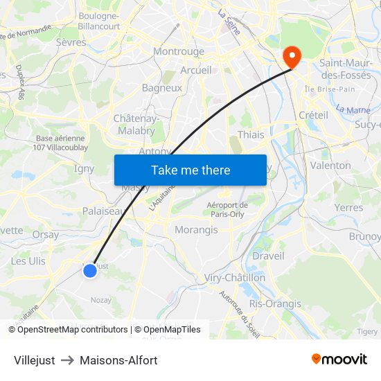 Villejust to Maisons-Alfort map