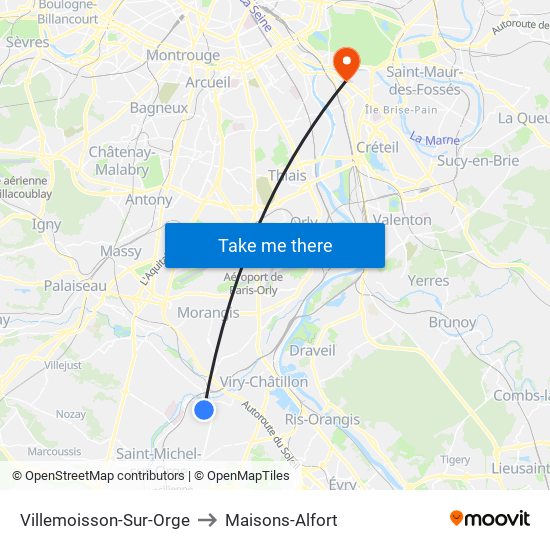 Villemoisson-Sur-Orge to Maisons-Alfort map