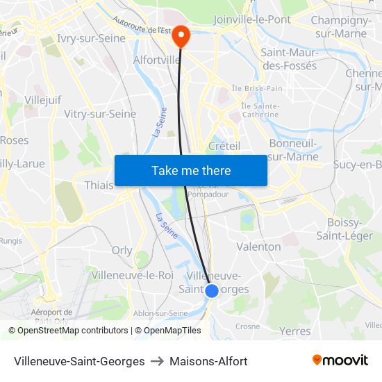 Villeneuve-Saint-Georges to Maisons-Alfort map