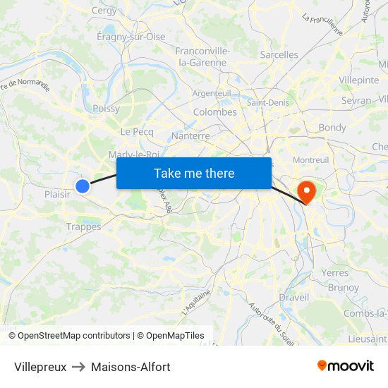 Villepreux to Maisons-Alfort map