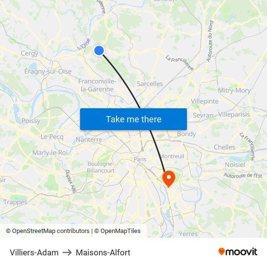 Villiers-Adam to Maisons-Alfort map