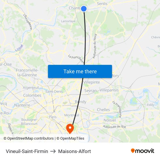 Vineuil-Saint-Firmin to Maisons-Alfort map