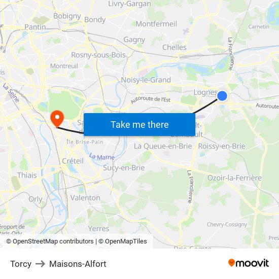 Torcy to Maisons-Alfort map