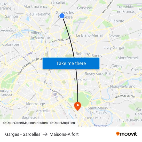 Garges - Sarcelles to Maisons-Alfort map