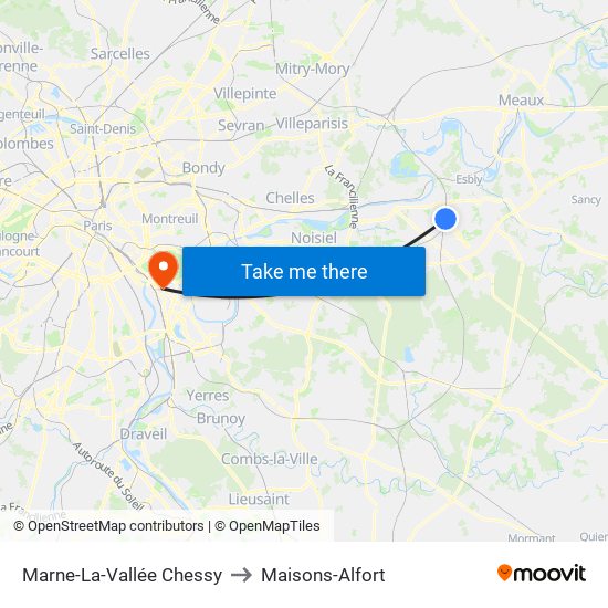 Marne-La-Vallée Chessy to Maisons-Alfort map