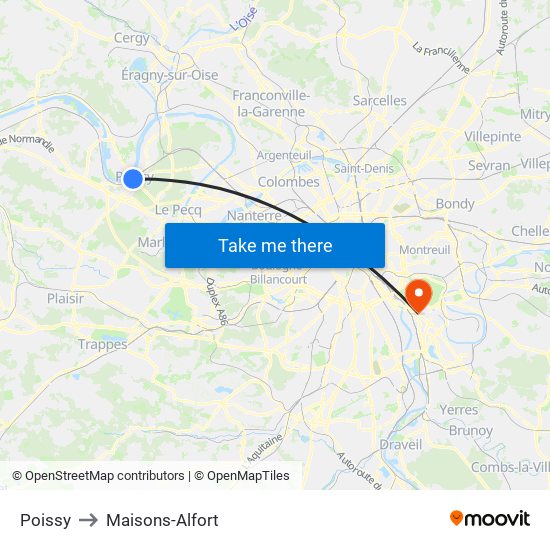 Poissy to Maisons-Alfort map