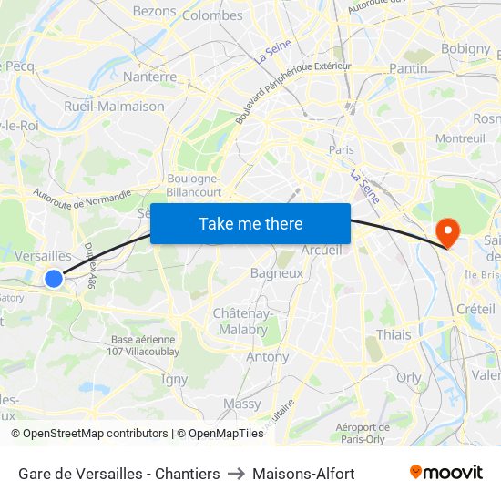 Gare de Versailles - Chantiers to Maisons-Alfort map