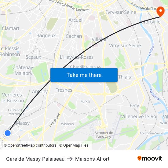 Gare de Massy-Palaiseau to Maisons-Alfort map
