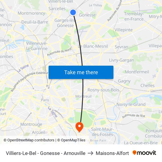 Villiers-Le-Bel - Gonesse - Arnouville to Maisons-Alfort map