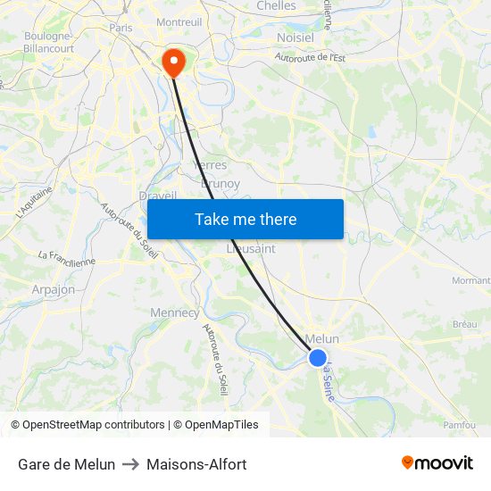 Gare de Melun to Maisons-Alfort map