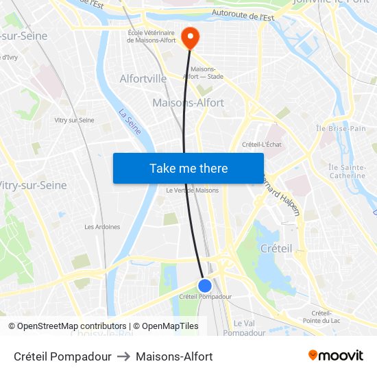 Créteil Pompadour to Maisons-Alfort map