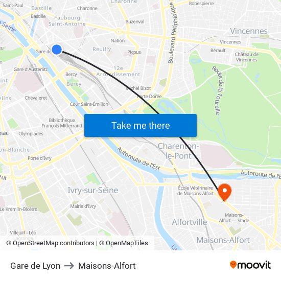 Gare de Lyon to Maisons-Alfort map