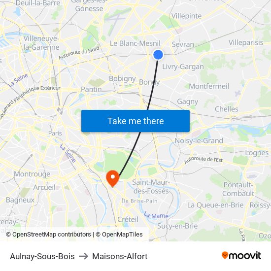 Aulnay-Sous-Bois to Maisons-Alfort map