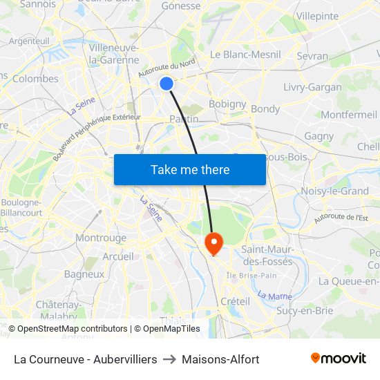 La Courneuve - Aubervilliers to Maisons-Alfort map