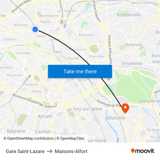 Gare Saint-Lazare to Maisons-Alfort map