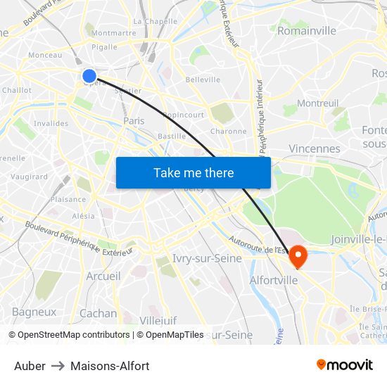 Auber to Maisons-Alfort map