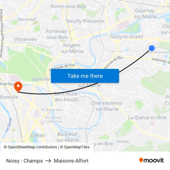 Noisy - Champs to Maisons-Alfort map