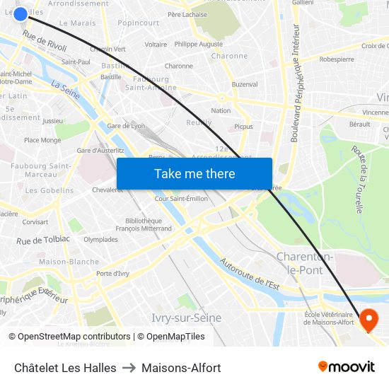 Châtelet Les Halles to Maisons-Alfort map