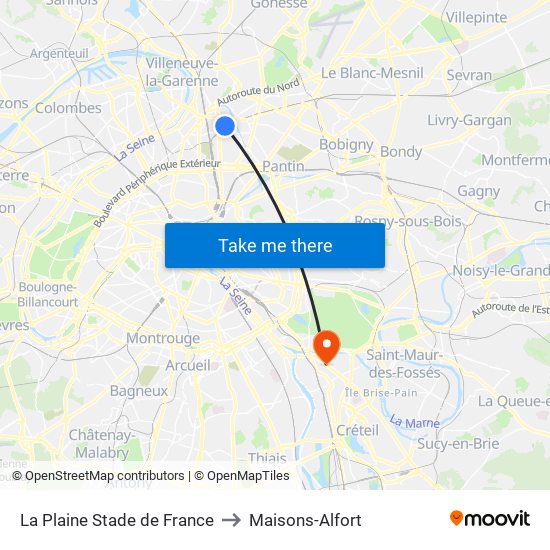 La Plaine Stade de France to Maisons-Alfort map