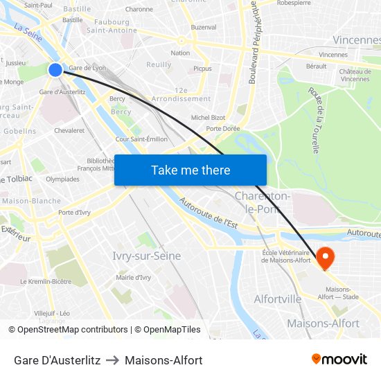 Gare D'Austerlitz to Maisons-Alfort map