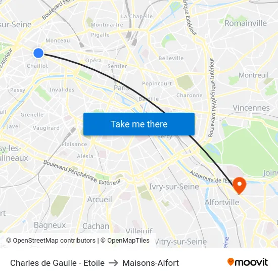 Charles de Gaulle - Etoile to Maisons-Alfort map