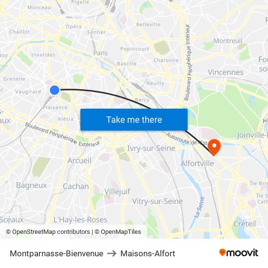 Montparnasse-Bienvenue to Maisons-Alfort map