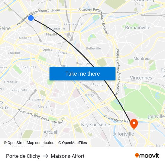 Porte de Clichy to Maisons-Alfort map