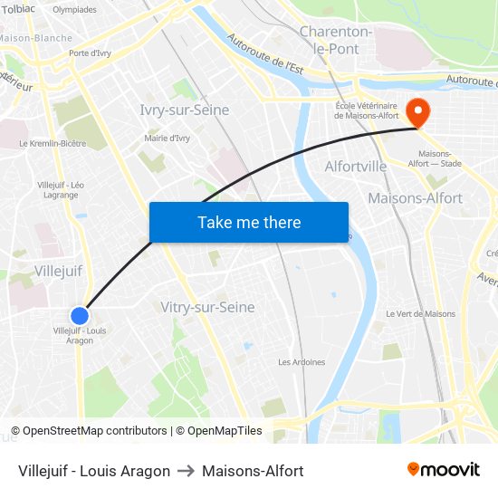 Villejuif - Louis Aragon to Maisons-Alfort map