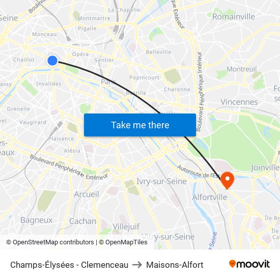Champs-Élysées - Clemenceau to Maisons-Alfort map