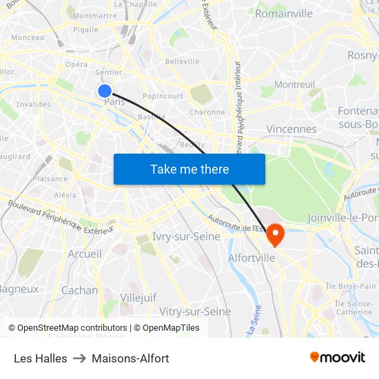 Les Halles to Maisons-Alfort map