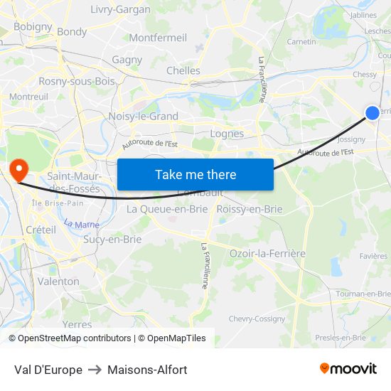 Val D'Europe to Maisons-Alfort map