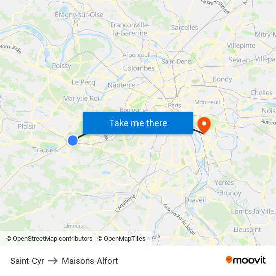 Saint-Cyr to Maisons-Alfort map