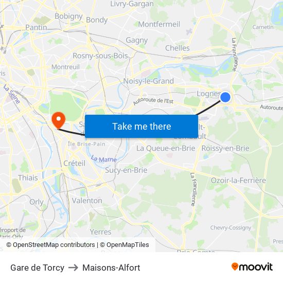 Gare de Torcy to Maisons-Alfort map