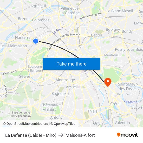 La Défense (Calder - Miro) to Maisons-Alfort map