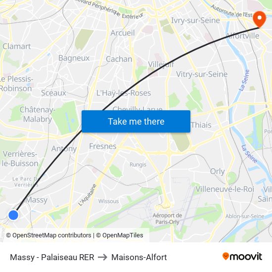 Massy - Palaiseau RER to Maisons-Alfort map