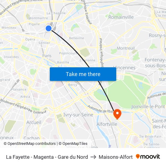 La Fayette - Magenta - Gare du Nord to Maisons-Alfort map