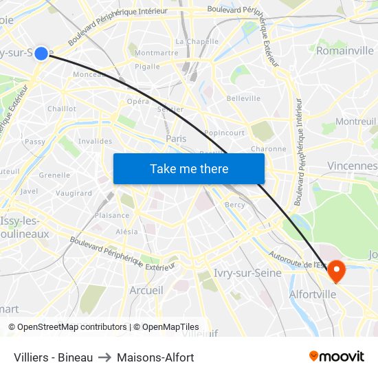 Villiers - Bineau to Maisons-Alfort map