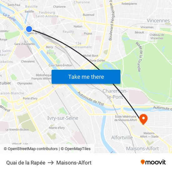 Quai de la Rapée to Maisons-Alfort map
