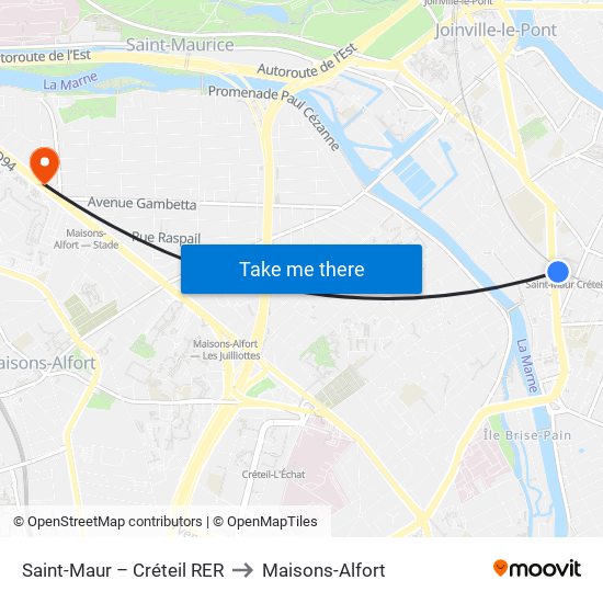 Saint-Maur – Créteil RER to Maisons-Alfort map