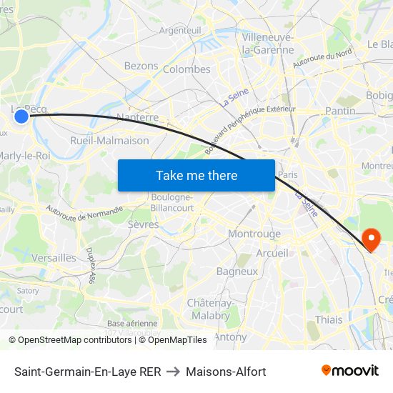 Saint-Germain-En-Laye RER to Maisons-Alfort map