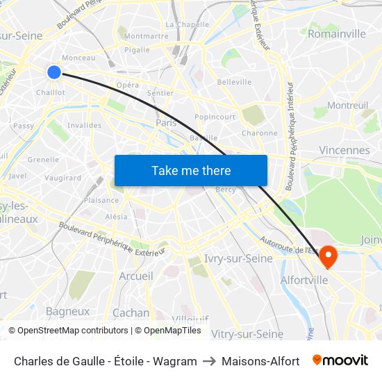 Charles de Gaulle - Étoile - Wagram to Maisons-Alfort map