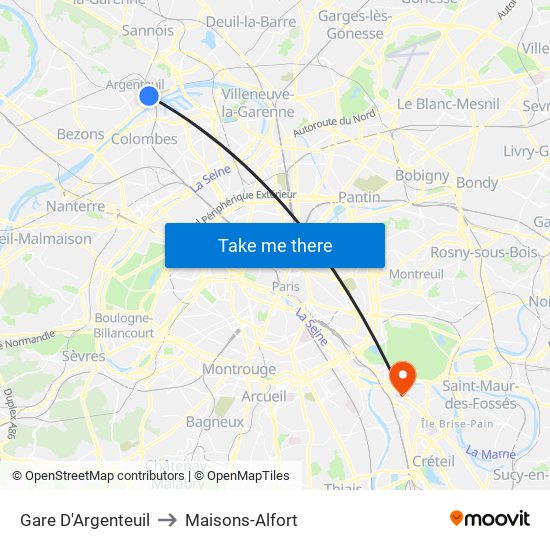 Gare D'Argenteuil to Maisons-Alfort map