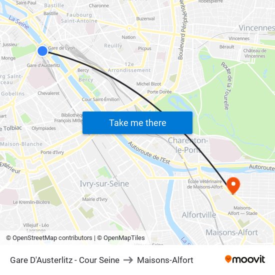 Gare D'Austerlitz - Cour Seine to Maisons-Alfort map