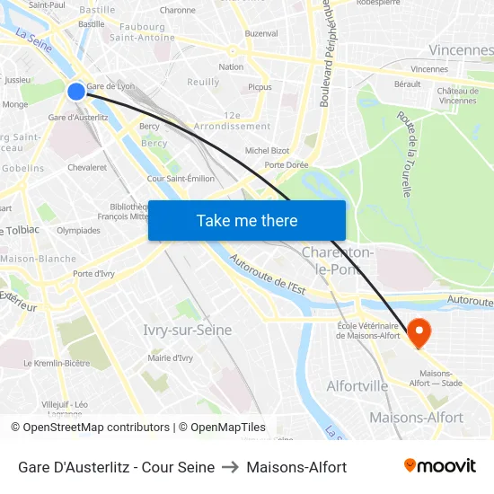 Gare D'Austerlitz - Cour Seine to Maisons-Alfort map