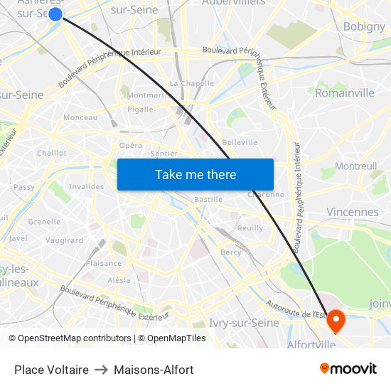 Place Voltaire to Maisons-Alfort map
