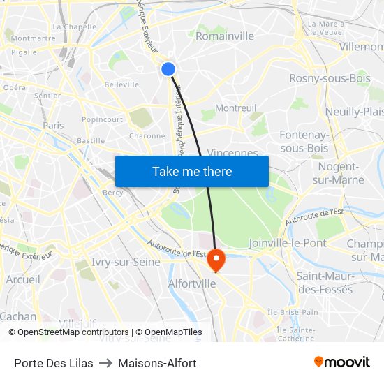 Porte Des Lilas to Maisons-Alfort map