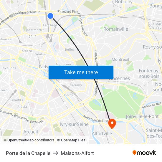 Porte de la Chapelle to Maisons-Alfort map