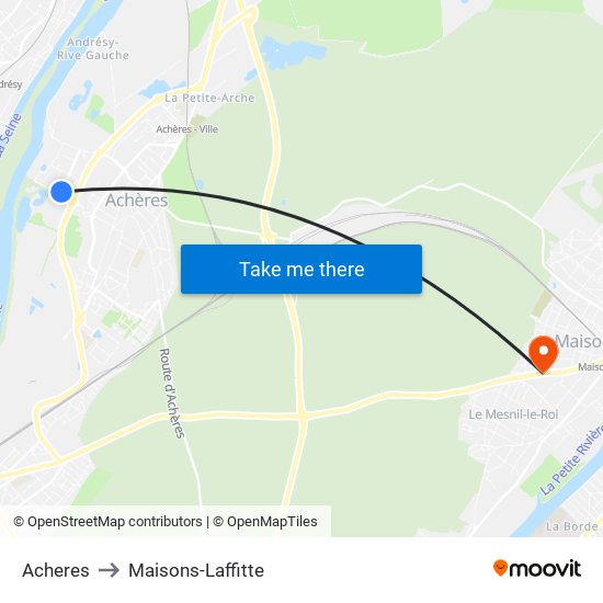 Acheres to Maisons-Laffitte map