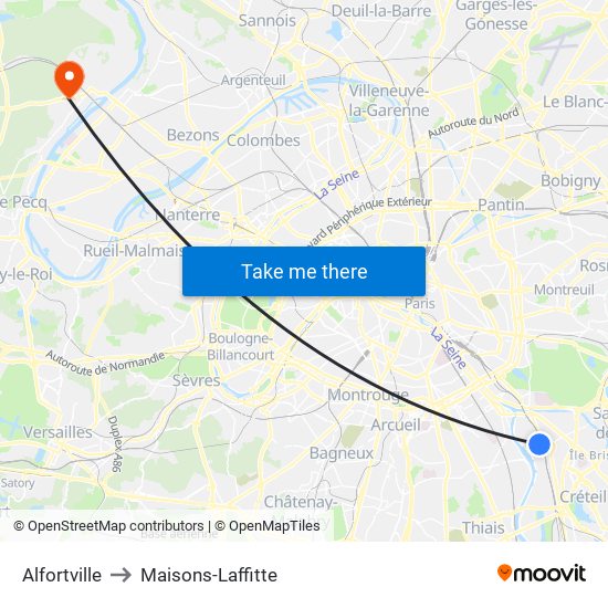 Alfortville to Maisons-Laffitte map